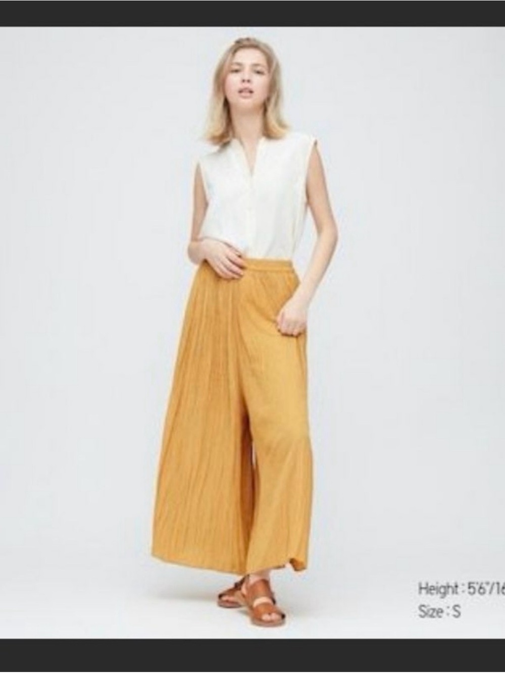 Uniqlo Wide-Leg Flowy Pants in Mustard w/ Inner Shorts XS S 0 2 travel friendly